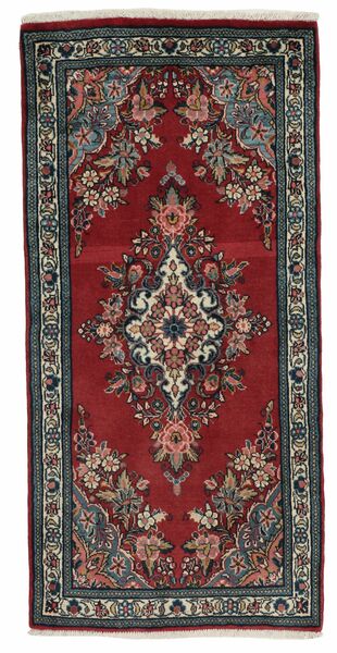 65X140 Tapete Oriental Sarough Preto/Vermelho Escuro (Lã, Pérsia/Irão)