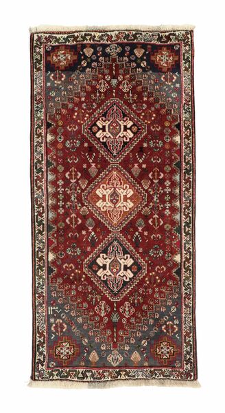 66X140 Shiraz Vloerkleed Oosters Zwart/Donkerrood (Wol, Perzië/Iran)