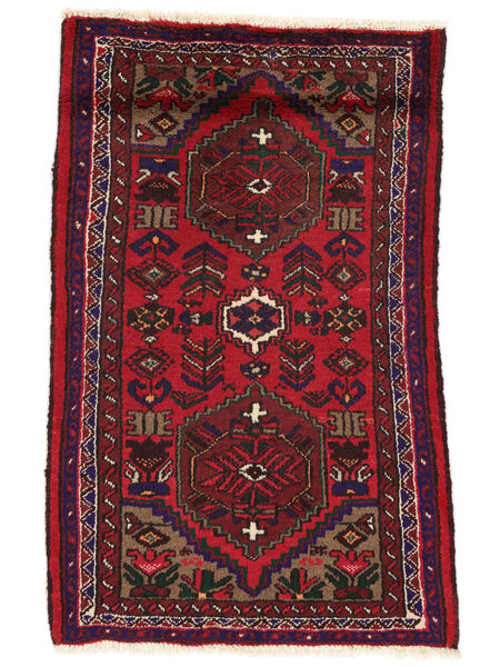 Hamadan Vloerkleed 73X120 Zwart/Donkerrood Wol, Perzië/Iran Carpetvista