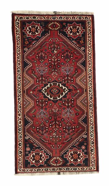 75X150 絨毯 オリエンタル シラーズ ブラック/ダークレッド (ウール, ペルシャ/イラン)
