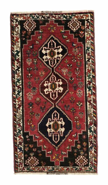 80X155 Tapete Shiraz Oriental Preto/Vermelho Escuro (Lã, Pérsia/Irão)