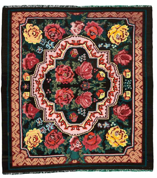 絨毯 オリエンタル Rose キリム Moldavia 175X189 正方形 ブラック/ダークレッド (ウール, モルドバ)