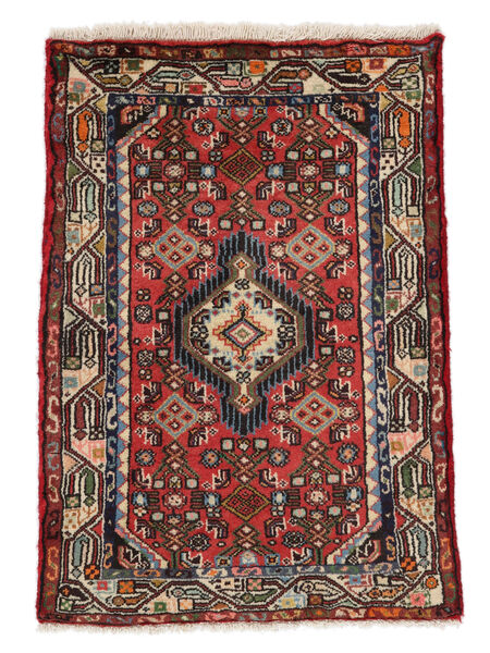 55X82 Tapete Oriental Hamadã Preto/Vermelho Escuro (Lã, Pérsia/Irão) Carpetvista