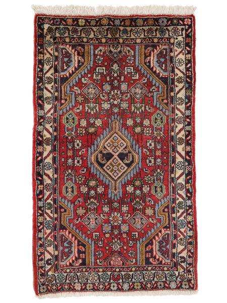 56X97 Hamadan Vloerkleed Oosters Donkerrood/Zwart (Wol, Perzië/Iran) Carpetvista