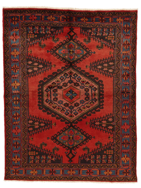 Hamadan Vloerkleed 158X205 Zwart/Donkerrood Wol, Perzië/Iran Carpetvista