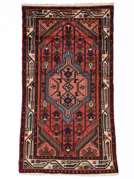  Orientalischer Asadabad Teppich 70X125 Schwarz/Dunkelrot Wolle, Persien/Iran Carpetvista