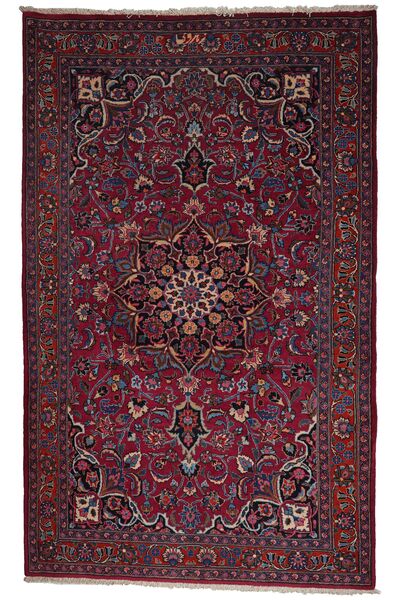  Orientalischer Maschad Teppich 146X235 Schwarz/Dunkelrot Wolle, Persien/Iran