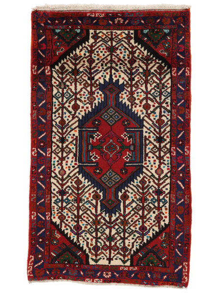  Hamadan Vloerkleed 79X134 Perzisch Wol Zwart/Donkerrood Klein Carpetvista