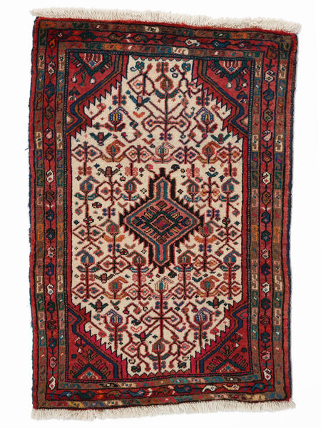  Perzisch Hamadan Vloerkleed 75X110 Zwart/Donkerrood (Wol, Perzië/Iran)