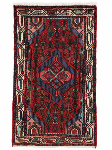 Asadabad Teppe 75X125 Svart/Mørk Rød Ull, Persia/Iran Carpetvista