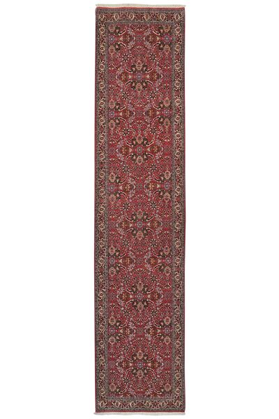 85X388 Bidjar Med Silke Orientalisk Hallmatta Mörkröd/Svart (Ull, Persien/Iran)