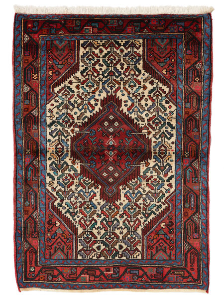 107X150 Hamadan Tæppe Orientalsk Sort/Mørkerød (Uld, Persien/Iran) Carpetvista