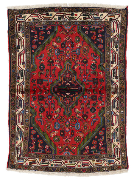  103X145 Hamadan Tæppe Sort/Mørkerød Persien/Iran Carpetvista