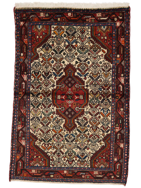  Orientalischer Hamadan Teppich 103X145 Schwarz/Dunkelrot Wolle, Persien/Iran Carpetvista