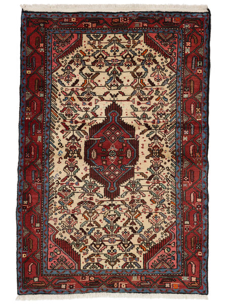  Hamadan Teppich 111X165 Persischer Wollteppich Schwarz/Dunkelrot Klein Carpetvista