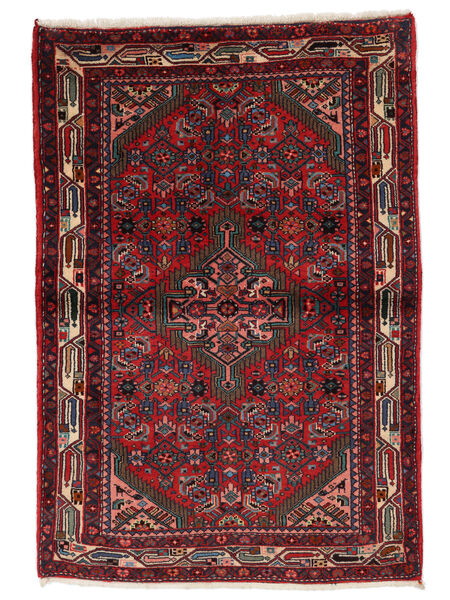 Asadabad Teppe 107X150 Svart/Mørk Rød Ull, Persia/Iran Carpetvista