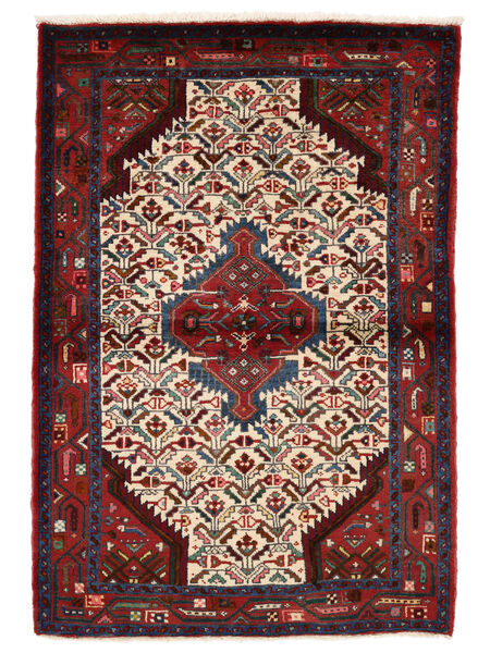 107X155 Dywan Orientalny Hamadan Czarny/Ciemnoczerwony (Wełna, Persja/Iran) Carpetvista