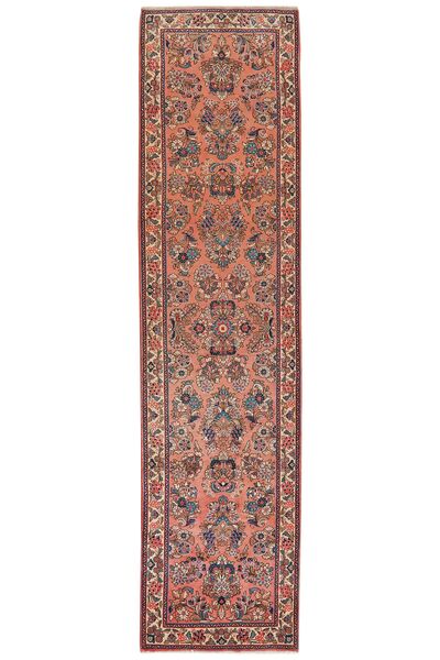  Oriental Sarouk Rug 81X326 Runner
 Dark Red/Brown Wool, Persia/Iran