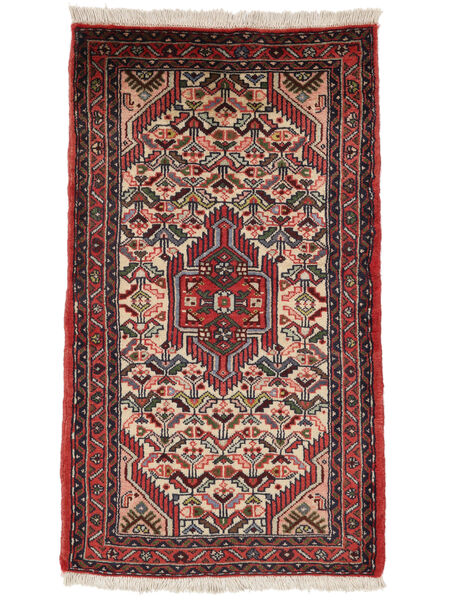  Persischer Hamadan Teppich 59X104 Schwarz/Dunkelrot (Wolle, Persien/Iran)