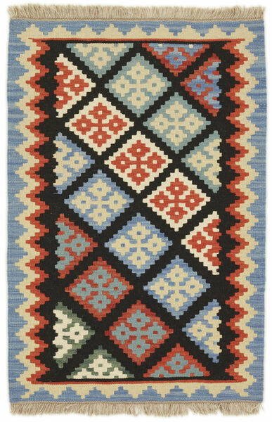  Orientalsk Kilim Teppe 86X127 Svart/Gul Ull, Persia/Iran