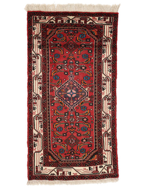 Hamadan Teppich 65X124 Schwarz/Dunkelrot Wolle, Persien/Iran Carpetvista