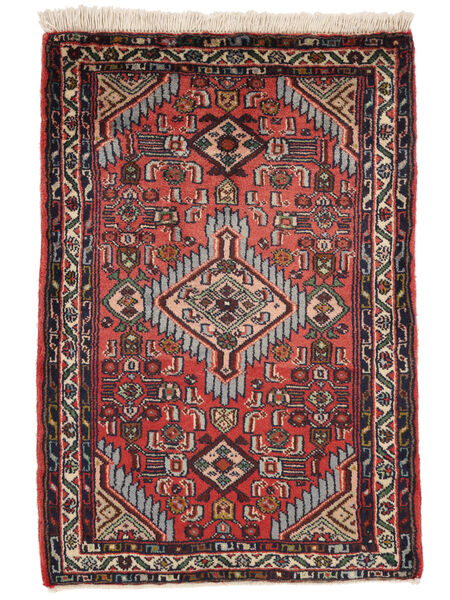  61X89 Asadabad Vloerkleed Zwart/Donkerrood Perzië/Iran Carpetvista