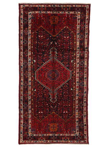  Orientalischer Hamadan Teppich 158X324 Läufer Schwarz/Dunkelrot Wolle, Persien/Iran Carpetvista