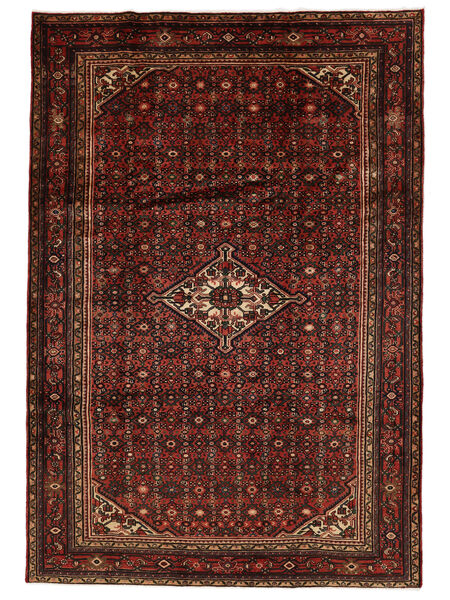  Orientalsk Hosseinabad Tæppe 210X304 Sort/Mørkerød Uld, Persien/Iran Carpetvista