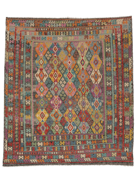 252X287 Kelim Afghan Old Style Matta Orientalisk Brun/Mörkröd Stor (Ull, Afghanistan) Carpetvista