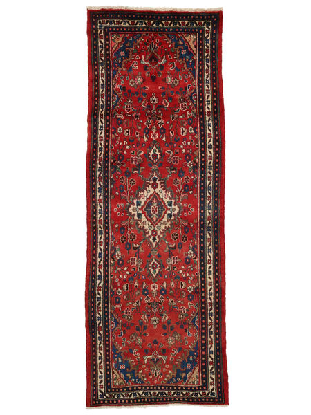 Hamadan Vloerkleed 103X315 Tapijtloper Zwart/Donkerrood Wol, Perzië/Iran Carpetvista