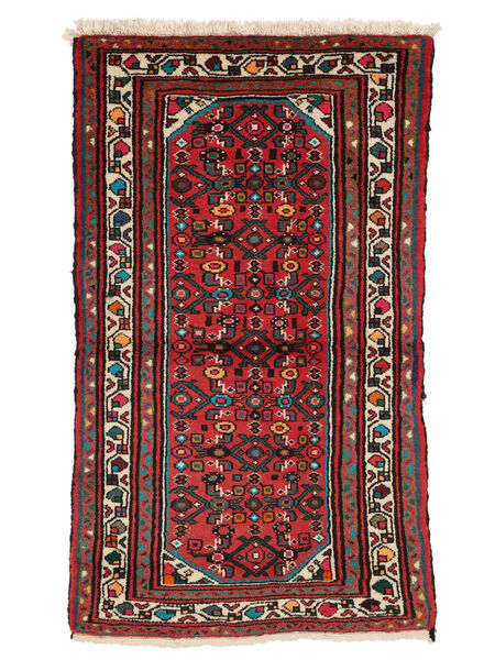 Hamadan Teppich 74X128 Schwarz/Dunkelrot Wolle, Persien/Iran Carpetvista