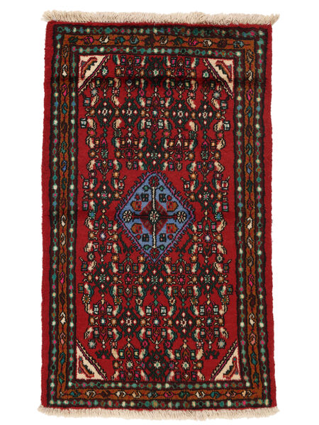  75X125 Hosseinabad Vloerkleed Zwart/Donkerrood Perzië/Iran Carpetvista