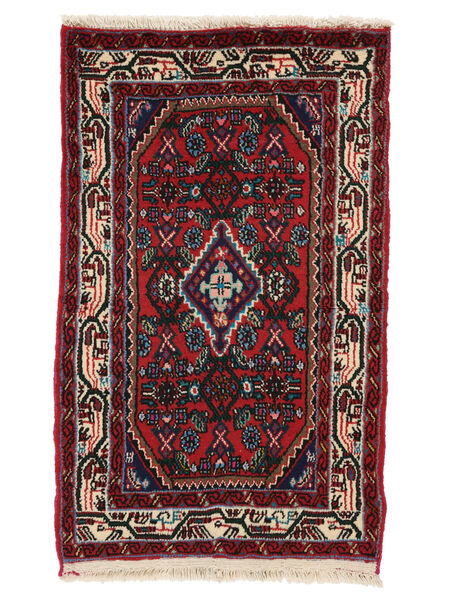 Hamadan Teppe 77X128 Svart/Mørk Rød Ull, Persia/Iran Carpetvista