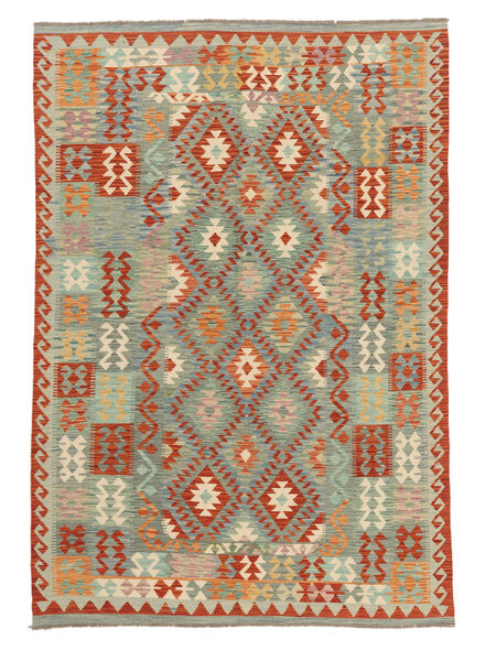  167X247 Kelim Afghan Old Style Teppe Grønn/Mørk Rød Afghanistan Carpetvista