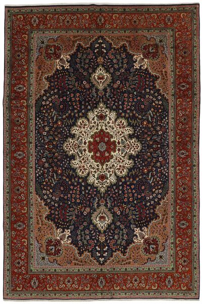  Perzisch Tabriz 40 Raj Vloerkleed 204X308 Zwart/Bruin (Wol, Perzië/Iran)