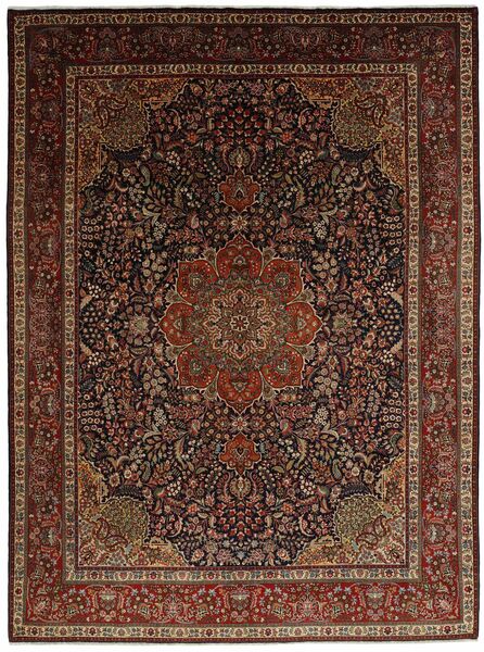 290X392 Alfombra Oriental Tabriz 40 Raj Negro/Marrón Grande (Lana, Persia/Irán)