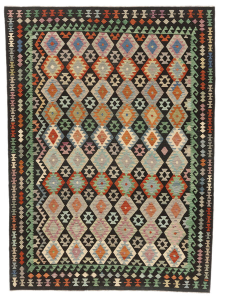  Kelim Afghan Old Style Matot 255X350 Villamatto Musta/Vihreä Suuri Matto Carpetvista