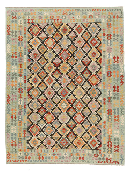 262X339 Tappeto Kilim Afghan Old Style Orientale Verde/Arancione Grandi (Lana, Afghanistan) Carpetvista