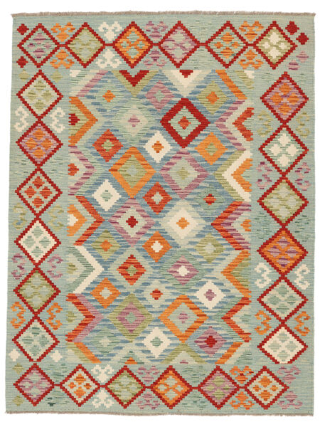  Kelim Afghan Old Style Tæppe 158X204 Grøn/Mørkerød Carpetvista