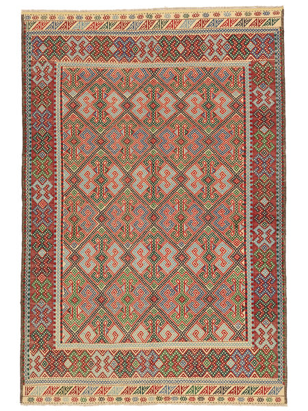 Tapete Kilim Golbarjasta 202X300 Castanho/Vermelho Escuro (Lã, Afeganistão)