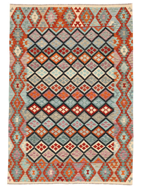  200X290 Kelim Afghan Old Stil Teppich Dunkelrot/Grün Afghanistan Carpetvista