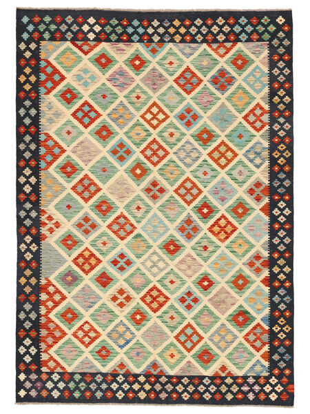  210X298 Kelim Afghan Old Style Teppe Grønn/Svart Afghanistan Carpetvista