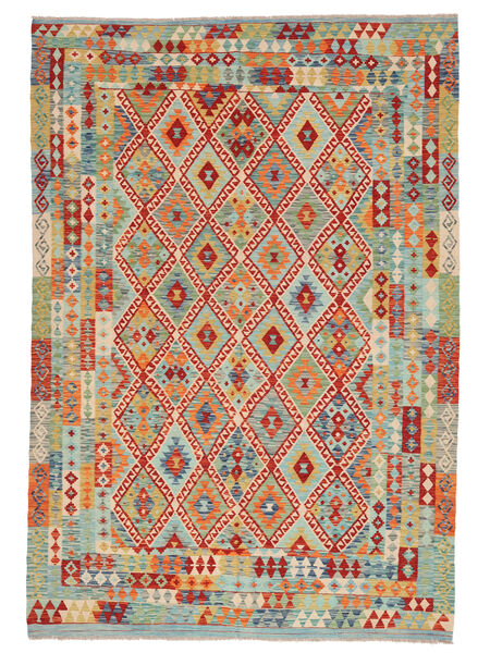 Kelim Afghan Old Style Vloerkleed 205X295 Groen/Donkerrood Wol, Afghanistan Carpetvista