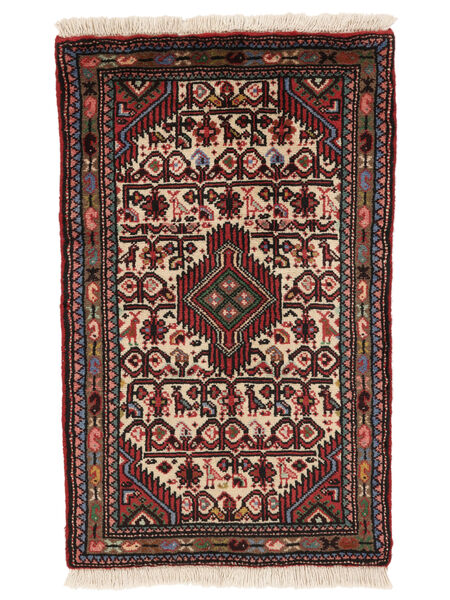 Hamadan Vloerkleed 55X90 Zwart/Donkerrood Wol, Perzië/Iran Carpetvista