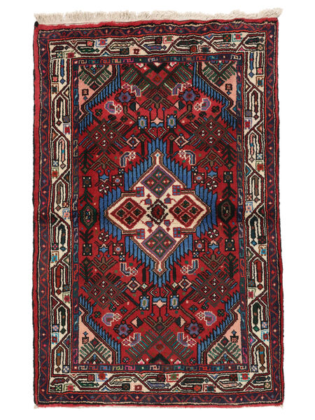  80X128 Hamadan Tæppe Sort/Mørkerød Persien/Iran Carpetvista