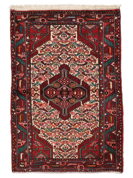 87X128 Hamadan Vloerkleed Oosters Zwart/Donkerrood (Wol, Perzië/Iran) Carpetvista