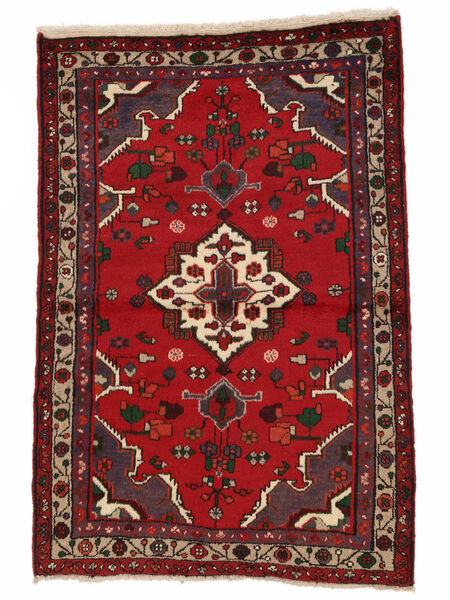 Hamadan Vloerkleed 100X145 Zwart/Donkerrood Wol, Perzië/Iran Carpetvista