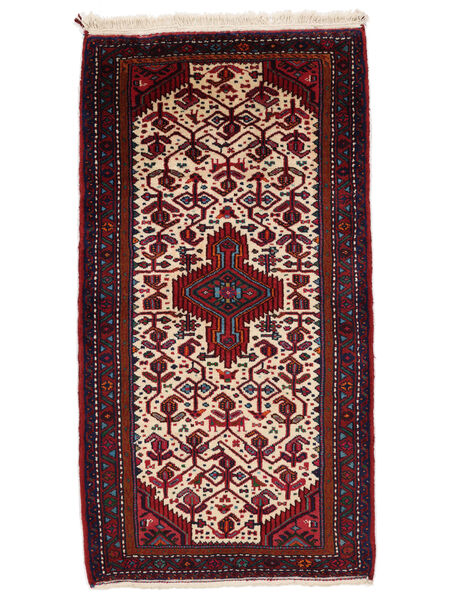 Hamadan Vloerkleed 77X146 Zwart/Donkerrood Wol, Perzië/Iran Carpetvista