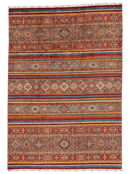 208X292 Shabargan Matta Modern Mörkröd/Brun (Ull, Afghanistan) Carpetvista