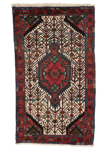 76X133 Hamadan Vloerkleed Oosters Zwart/Donkerrood (Wol, Perzië/Iran) Carpetvista